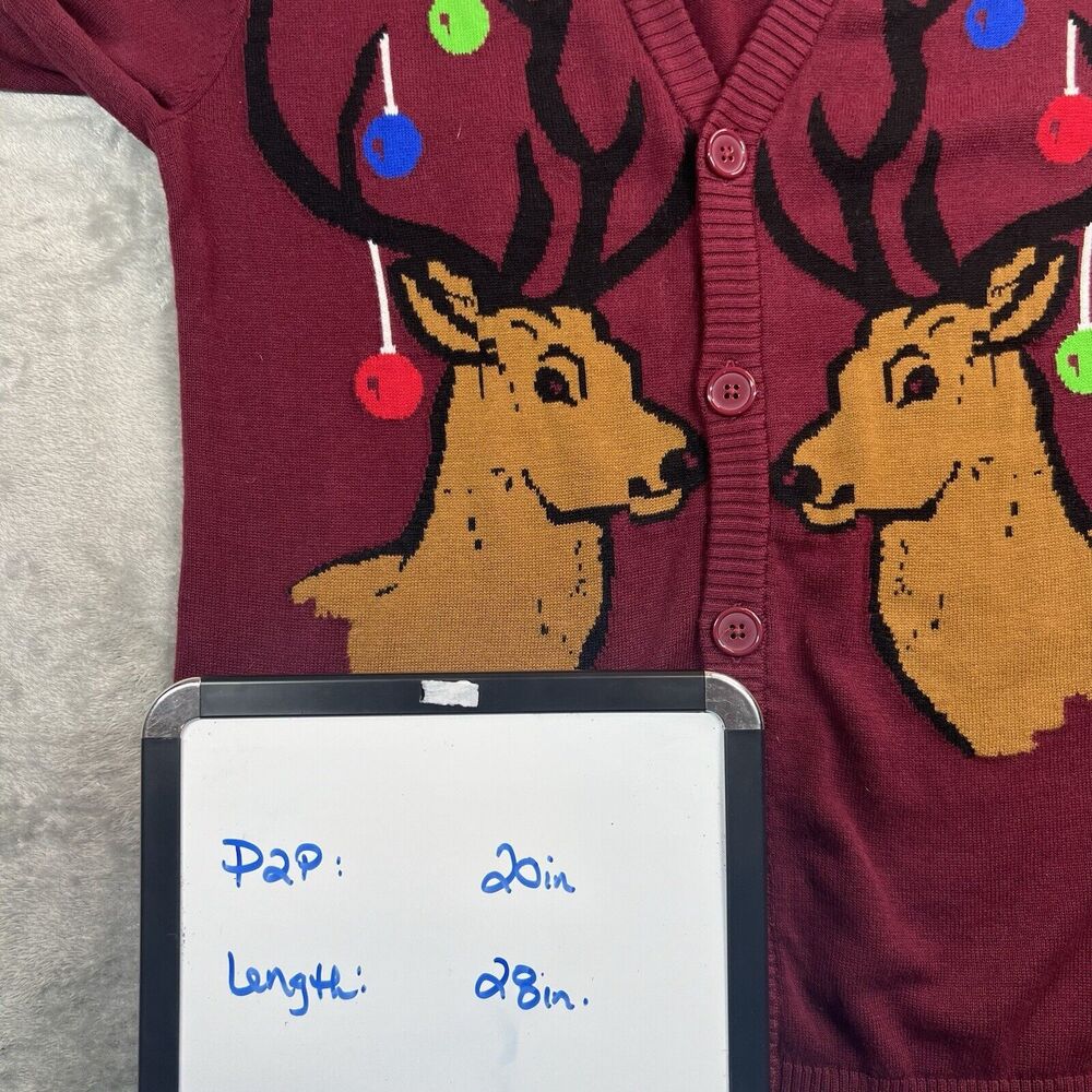 Mossimo Sweater Adult Small Burgundy Reindeer Novelty Ugly Christmas Cardigan - Picture 5 of 5